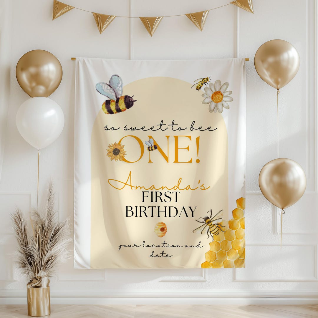 Bee Kids Birthday Banner Personalized, One-derful Bee Party Decoration ...