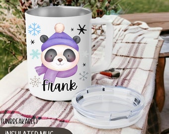 Named Hot Chocolate Christmas Panda Mug for Kids Personalized, Children's Shatterproof Mugs, Toddler Christmas Party Favor, Hot Cocoa Cup