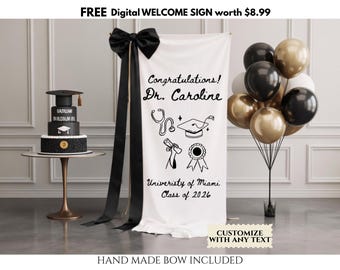 Custom Doctor graduation banner 2026, RN nurse grad decor, Medical school grad party backdrop, Pharmacy graduation sign, White coat ceremony