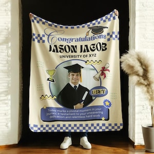 Custom graduation Blanket, High school grad gift, Memory photo blanket, personalized throw senior gift Quilt, Sherpa grad blanket keepsake