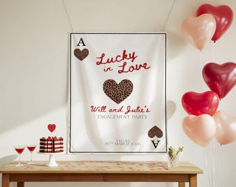 Banner de compromiso "Suerte en el amor", telón de fondo para boda en Las Vegas, letreros de bienvenida para boda con el nombre de la pareja, decoraciones personalizadas para boda en Las Vegas