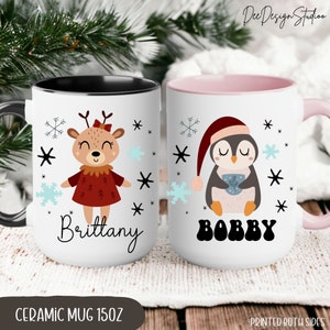 Unbreakable Kids Hot Chocolate Mug Gift Personalised, Secret Santa Christmas Eve Box Fillers, Woodland Animal Enamel Mug, Kids Hot Cocoa mug