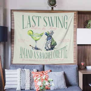 Personalized Golf Themed Party Decorations, Custom Bride&#39;s Last swing banner, Bridal shower Backdrop, Custom Golf Wedding wall hanging decor