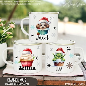Cute Hot Chocolate X Mas Enamel Mug Personalized, Kids Hot Cocoa Mug, Toddler&#39;s Christmas Party Box Filler Favors, Baby Named Christmas Mug