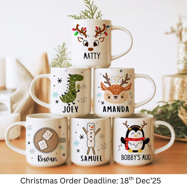 Unbreakable Kids Christmas mug Personalized, Children birthday party favors, Hot chocolate Cup, Hot Cocoa mug Gift, Custom Xmas Camping Mugs