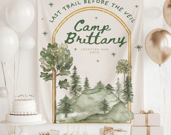 Custom Camp Bachelorette Banner, Mountain Camp Bach-feestbord, Camping Bachelorette Tapestry, Bachelorette-vlag, Summer Party Tapestry Deco