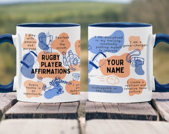 Rugby player Affirmation mug Personalized, Rugby lover cup Birthday gift, Mens Rugby gift, Game day Custom Rugby birthday Gift for him