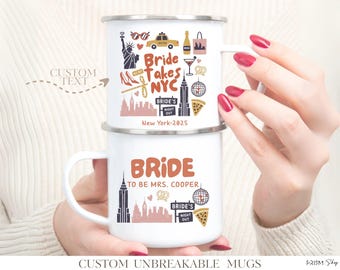New York Bach Bachelorette Mug, NYC Bridesmaid Cup, Big Apple Bridal Shower Favor, Bride In The City Enamel Mug, Concrete Jungle Bach Party