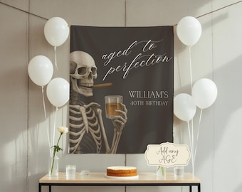 Custom Man Birthday backdrop Aged to perfection, Custom Husband Whiskey birthday bourbon party sign, Retirement banner party decoration flag