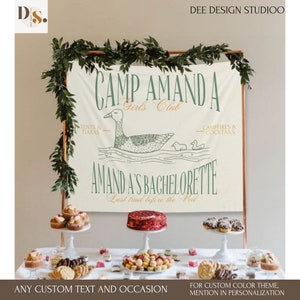 Personalized Cabin Camp Bachelorette Welcome Backdrop, Mountain Bachelor Party Decoration Favors, Hiking Bach sign, Forest bach Party banner