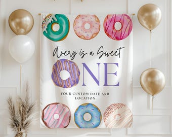 Sweet Donut Birthday party Banner Decor, Custom Donut party supplies decoration, Donut Girl 1st birthday  welcome sign, High chair banner