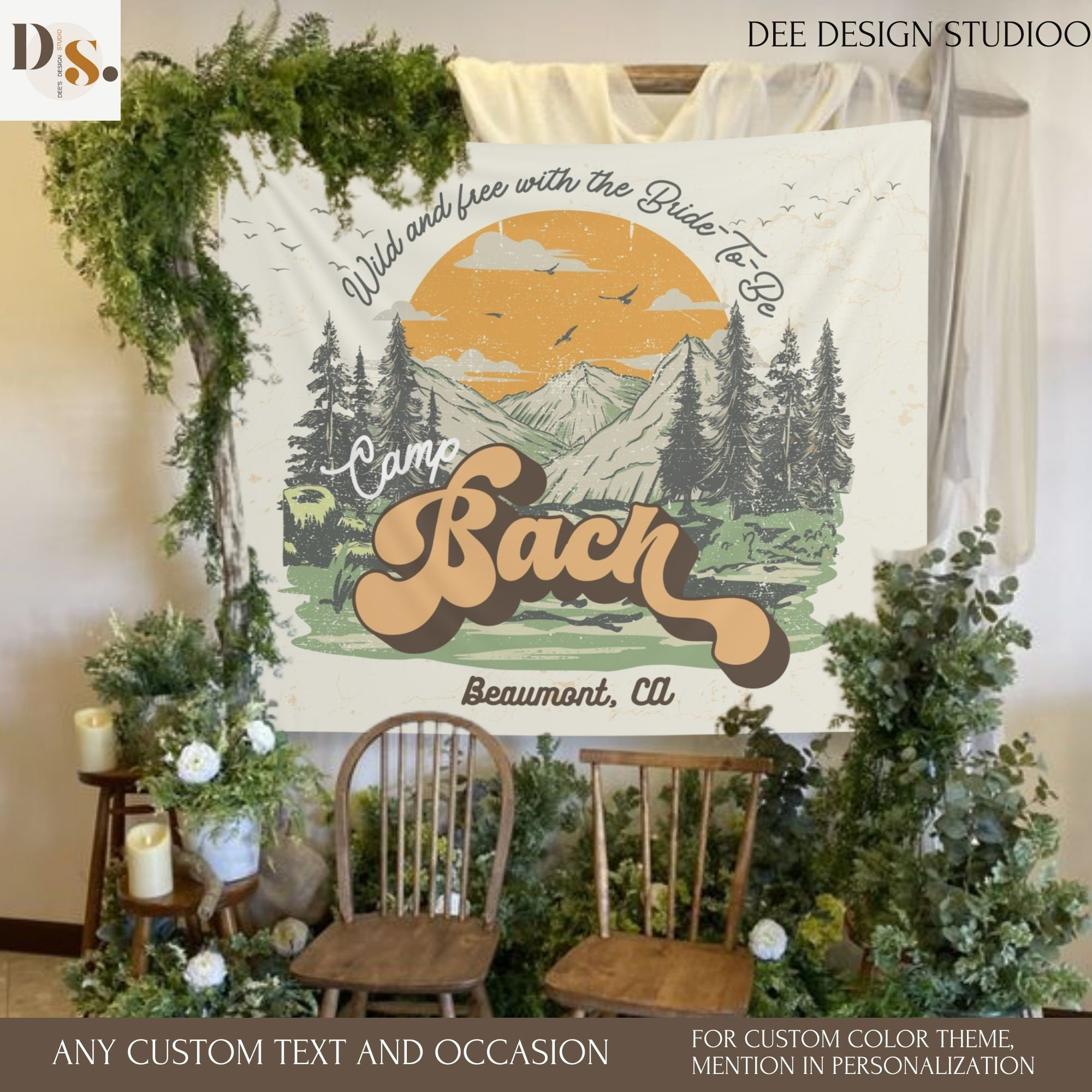 Benutzerdefinierte Lager Junggesellinnenparty Banner Zeichen, Mädchen Wochenende Fotodekoration, Hütte Bachelor Wand Banner Dekor, Wald Brautdusche Wanddeko