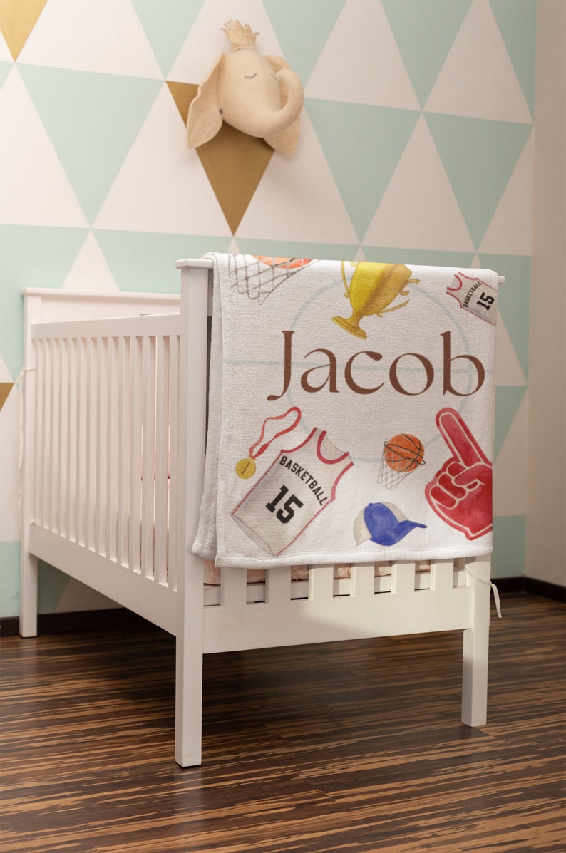 Personalized Basketball Baby Crib Blanket, Basket Ball Theme Baby