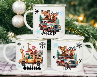 Woodland Kids Hot Chocolate Camping Mug, Children Safari Christmas Cup, Kids Birthday Party Favor, Secret Santa Stocking Filler Toddler Mug
