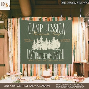 camping bach party customized banner, Mountain bachelor party Backdrop groom, Camp Bachelorette Party Photo Banner, Forest bach Party Sign