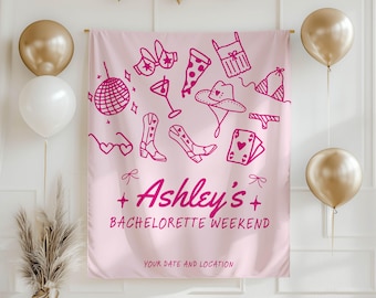Bannière week-end EVJF, toile de fond cow-girl disco, fournitures de fête Bach personnalisées, tapisserie de mariée personnalisée, décoration EVJF, enterrement de vie de jeune fille