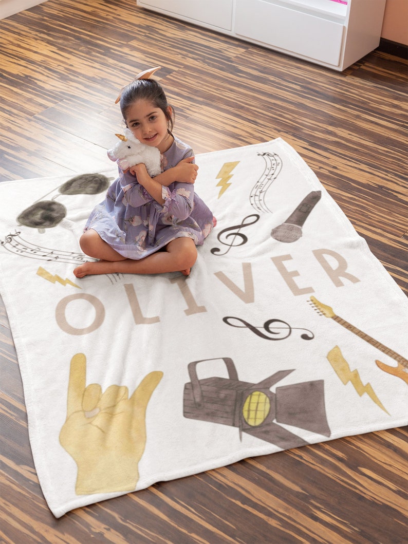 Personalized Musical Instruments Blanket for Kids Room, Music Theme