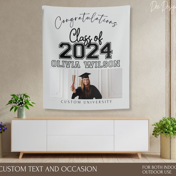 Custom graduation flag photo booth backdrop, Personalized graduation party banner tapestry, Grad 2024 fabric backdrop, Grad name banner sign