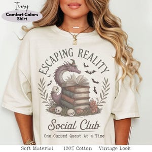 Fantasy Book Dragon Shirt, Bookish Dragon Reader Tee, Halloween Reading Shirt For Her, Cozy Fall Fantasy Bookworm Top, Dragon Book Club Tee