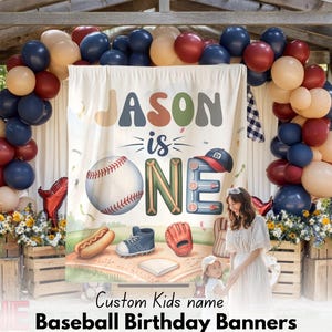 Baseball First Birthday Decoration Banner, Rookie of the Year 1st Bday Party Sign, All Star Baby Boy Deco, Little Slugger Turns One Backdrop