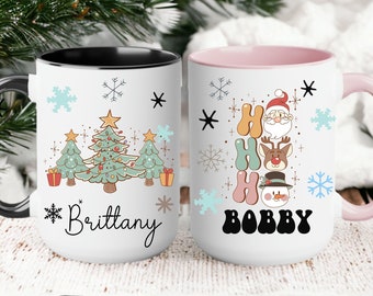 Christmas Tree Hot Chocolate Kid Mug Personalized, Children's Name Xmas Hot Cocoa Mug Gift, X-mas Eve Stocking Filler Secret Santa Camp Cup