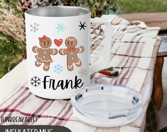 Baby Hot Chocolate Kids Enamel Mug with Lid Personalized, Toddler's Name X-mas Hot Cocoa Mug Gift, Christmas Eve Stocking Stuffer Camp Mug