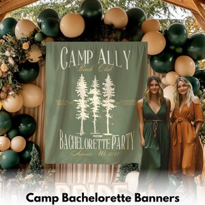 Vrijgezellenbanner kamp, bord Glamping Bach-feest, achtergrond tent bruidsdouche, decor bos bruid, aangepaste Bach-weekendvlag, wandelfeest