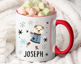 Christmas Cocoa Mug for Kids Personalized, Hot Chocolate/ Coffee Mug for Boys, Toddler's Shatterproof Mugs with Handle, X-Mas Party present