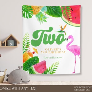 CUSTOM Tropical beach flamingo birthday banner, Summer 1st birthday banner, Hawaii beach birthday party backdrop, Hawaiian theme decoration