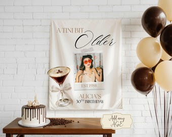 Espresso Martini birthday banner backdrop, Custom Cocktail 21st birthday sign, Name fabric birthday tapestry, Coffee birthday photo props