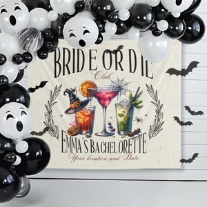 Custom Halloween Bach Party Sign, Gothic Bride Tapestry, Witchy Bridal Shower Banner, Skull Birthday Party Decoration, Spooky bach banner