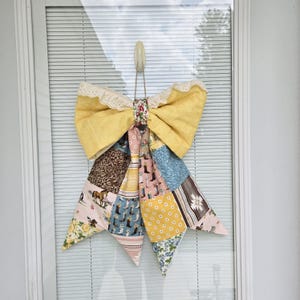 Western Cowgirl Theme Quilted Patchwork Oversized Bow Door Wreath Hanger