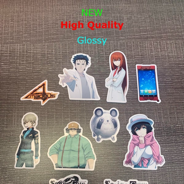NEW Steins Gate Sticker Pack (11 Stickers) Steins Gate 0 Stickers Updated with Glossy Option Anime Sticker Steins Gate Metal UPA Sticker