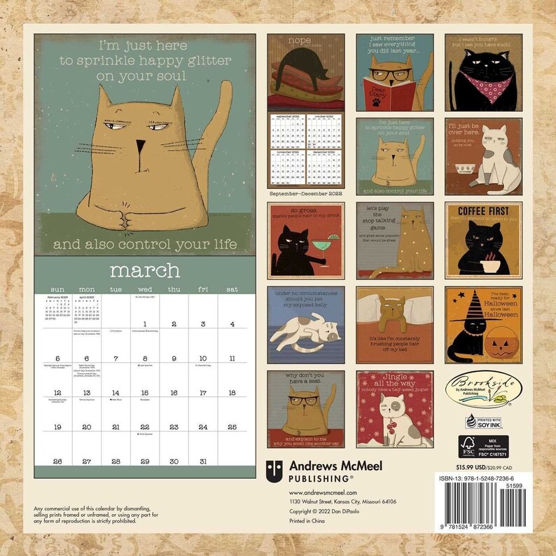 Andrews Mcmeel A Year of Snarky Cats 2023 Wall Calendar Etsy