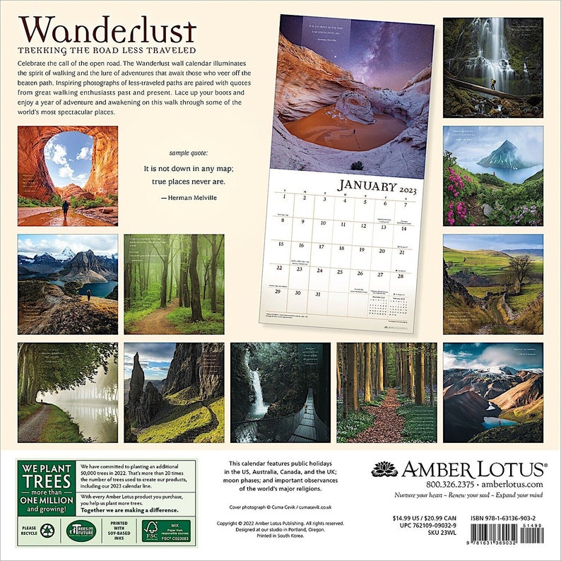 Amber Lotus Wanderlust 2023 Wall Calendar Etsy UK