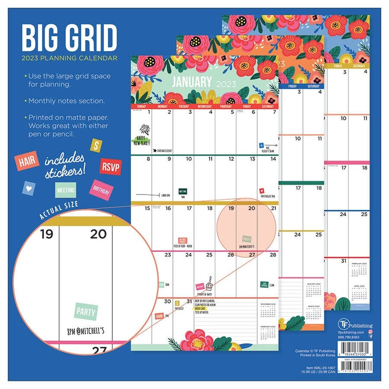 TF Publishing 2023 Big Grid Floral Wall Calendar Etsy