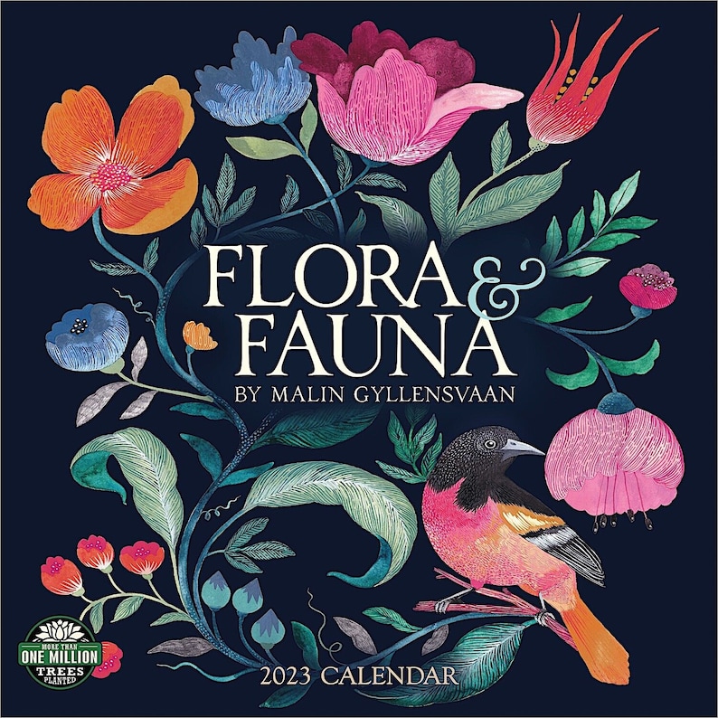 amber-lotus-flora-and-fauna-2023-wall-calendar-etsy