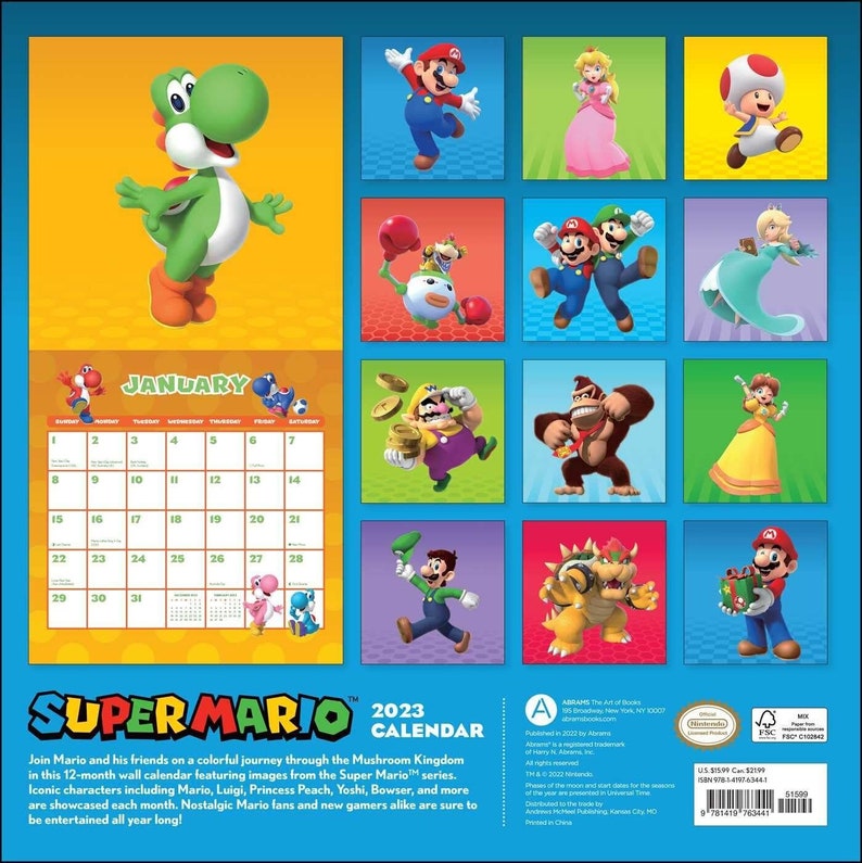 Harry Abrams Super Mario 2023 Wall Calendar Etsy Canada