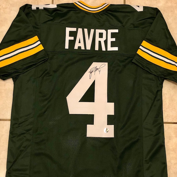 Camiseta personalizada auténtica autografiada de los Green Bay Packers de Brett Favre. Camiseta oficial de Brett Favre COA.