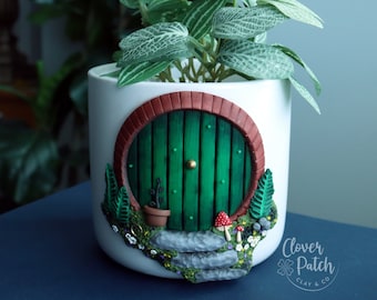 Round Door Plant Pot | Handmade Polymer Clay | Cottagecore Gift | Fairycore | Fairy Door | Goblincore | Book Gift