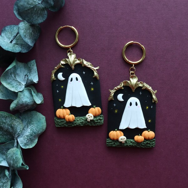 Cute Ghost Pumpkin Patch Earrings | Handmade Halloween Earrings | Fall Clay Spooky Season | Witchy | Cottagecore | Halloween | Whimsigothic