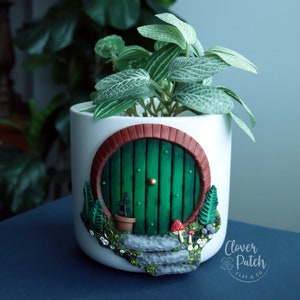 Round Door Plant Pot | Handmade Polymer Clay | Cottagecore Gift | Fairycore | Fairy Door | Goblincore | Book Gift