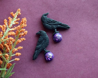 Mystical Raven Halloween Earrings | Fantasy Witch Earrings | Fall Autumn Earrings | Cottagecore | Fairycore Goblincore Gifts | Dark Academia