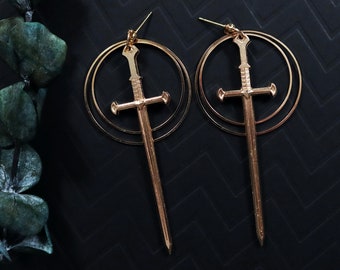 Swords Earrings | Sword Jewelry | Goth Jewelry | Dark Academia | Gold Swords | Medieval Swords | Dark Romantic | Victorian Gothic