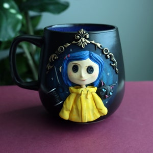 Coraline Mug Handmade| Fall Black Cat Mug | Cottagecore | Witchy | Supernatural | Horror Movie Gifts | Cottagecore | Halloween Decor