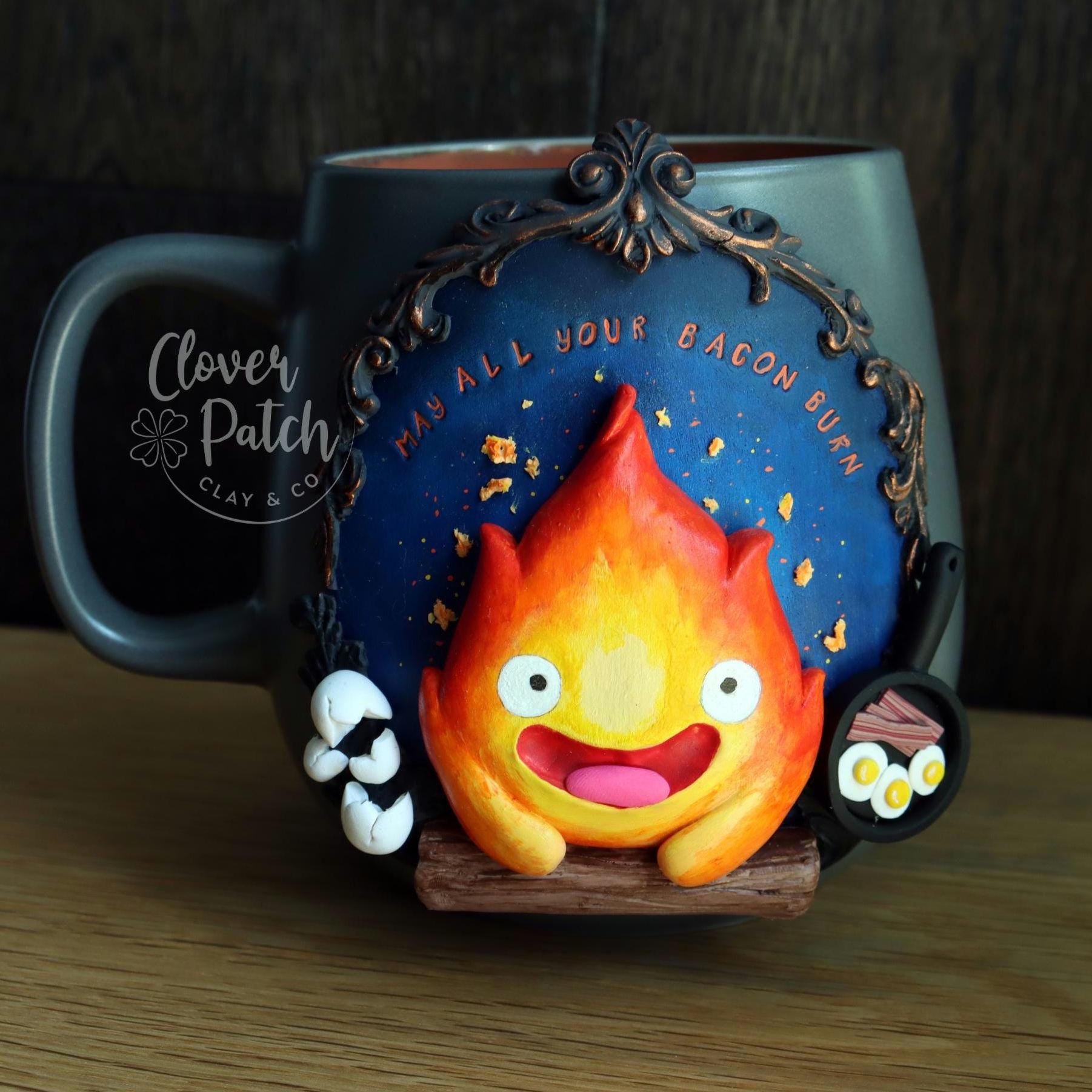 ⭐️レア⭐️ Vintage MichiganRag Co Chair Sweat Calcifer Mug, May All Your Bacon Burn, Cute Christmas Gift