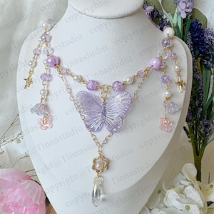 Beaded Butterfly Fairycore Necklace with Twinkle Star Charm Gift, Cottagecore dangle necklace, gift for her, Customized Jewelry