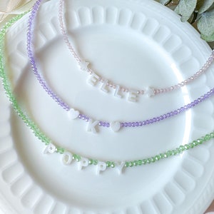 Custom Mother of Pearl Necklace with Crystal Beads for Bridesmaid, Toddler or New Mom Gift