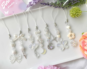 White Beaded Phone Charm: Y2K Kpop Journal Planner Accessory