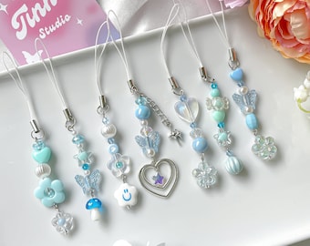 Blue Beaded Phone Charm Strap: Y2K Kpop Keychain